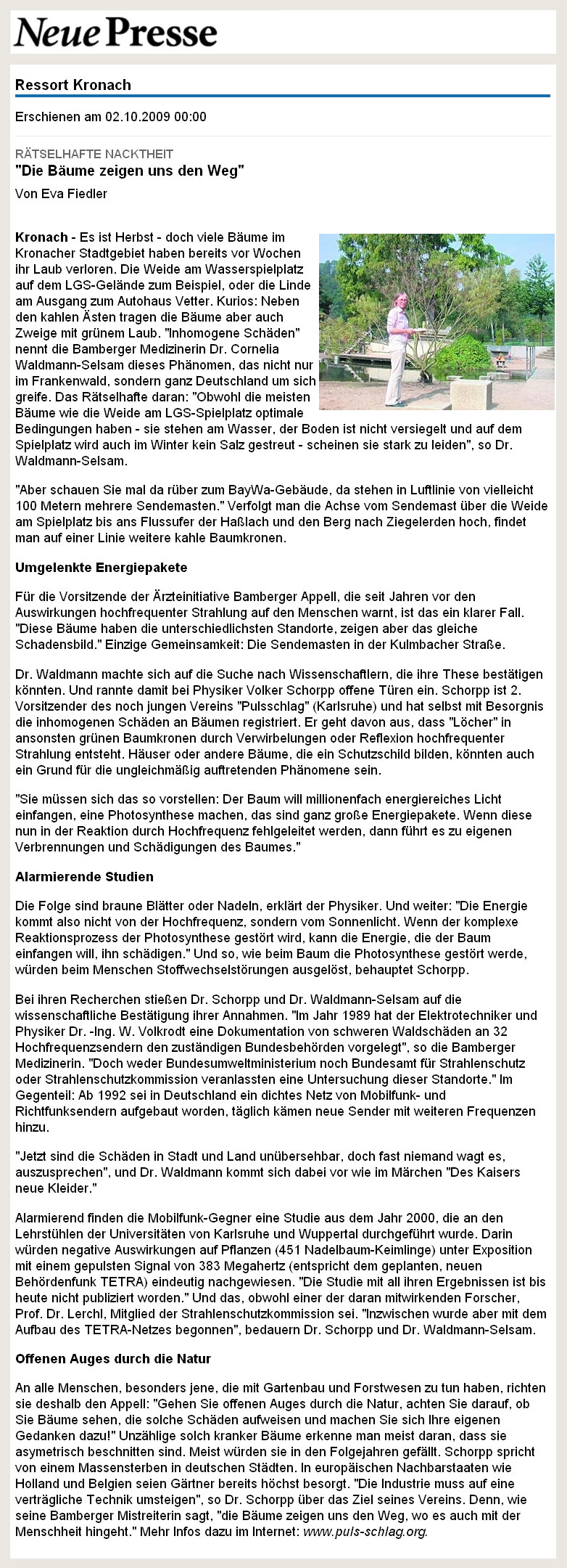 Neue Presse Kronach - 02.10.2009