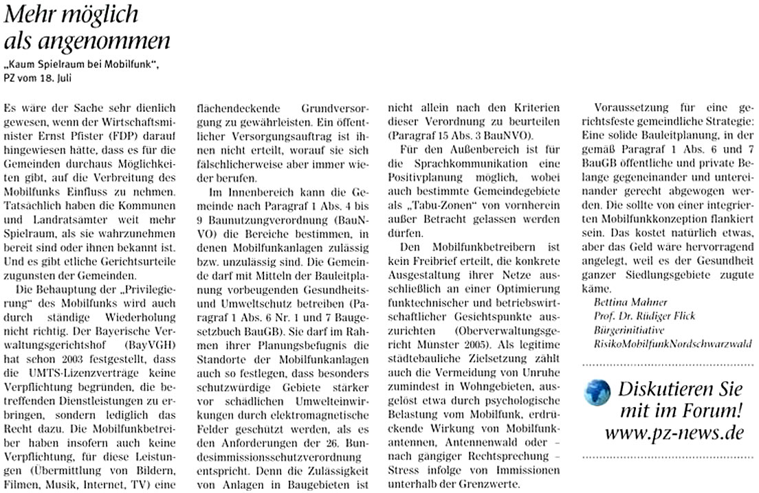 Pforzheimer Zeitung , vom 18. Juli 2009